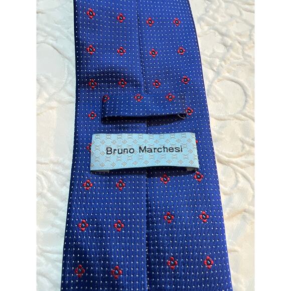 Bruno Marchesi Handmade silk tie blue/red/white, Italy - Picture 1 of 5